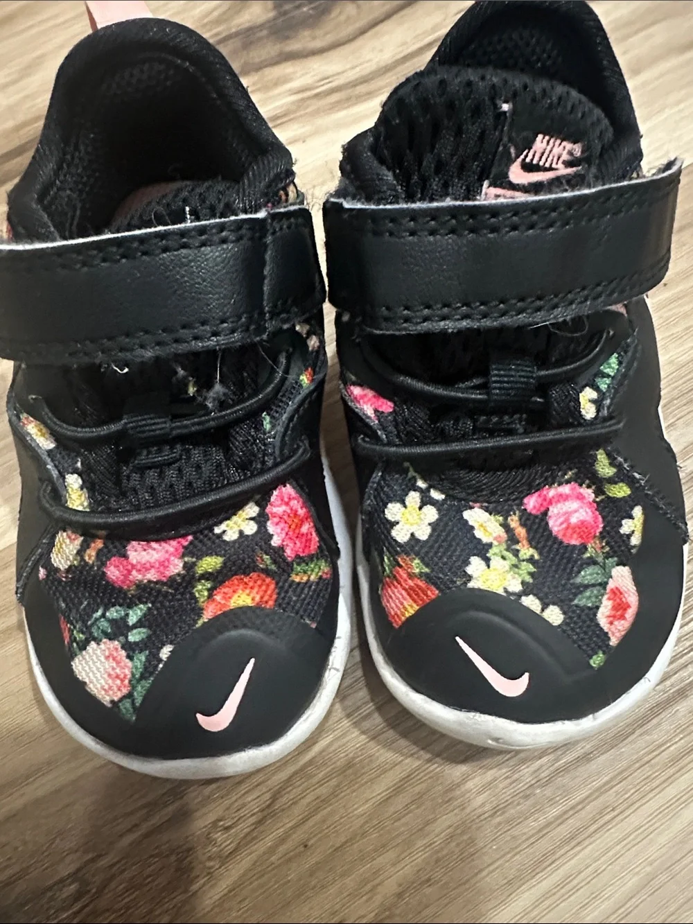 Nike Kids Black Sneakers with Pink & Multicolor Floral Accents